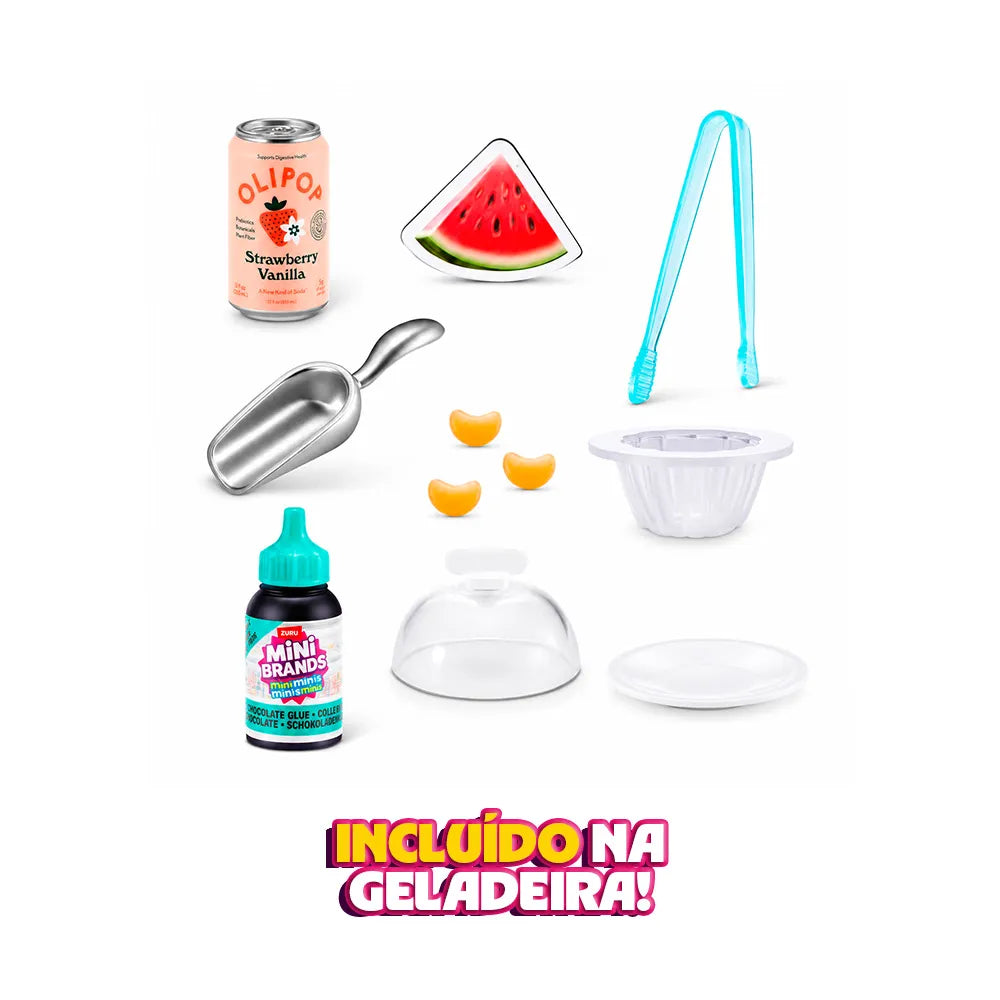 Geladeirinha Mini Brands Fill The Fridge com Luz Interna + Mini Itens Inclusos